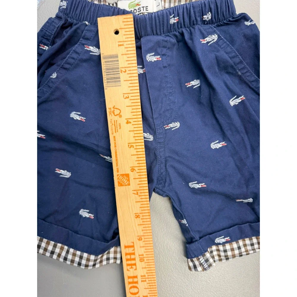 Lacoste Boys Navy Blue All Over Crocodile Embroidered Chino Shorts Size L